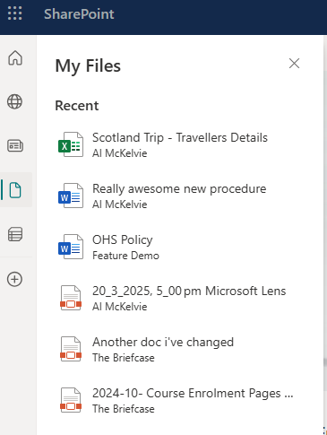 My Files sidebar in SharePoint